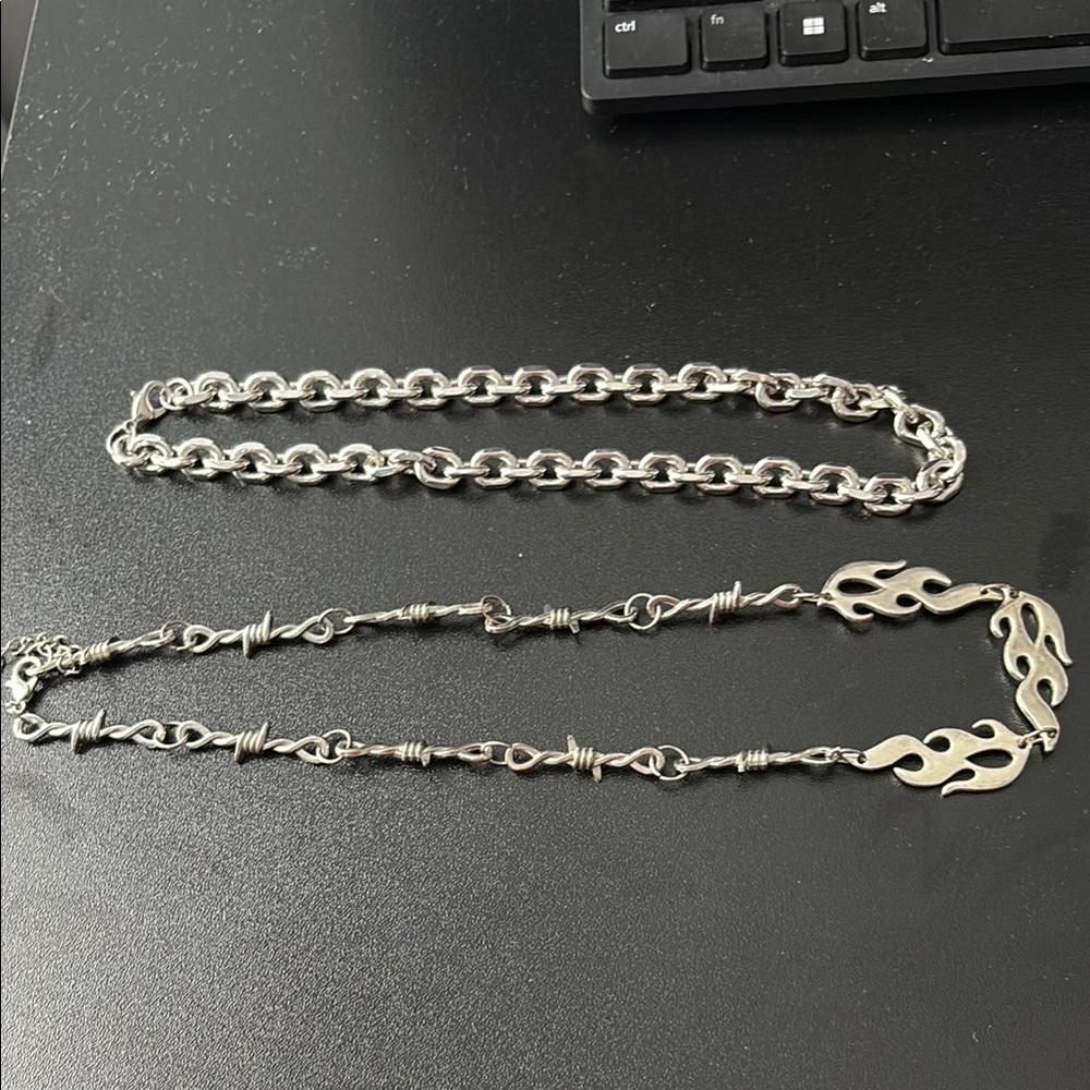 Vintage Silver Chain Necklace with Flames